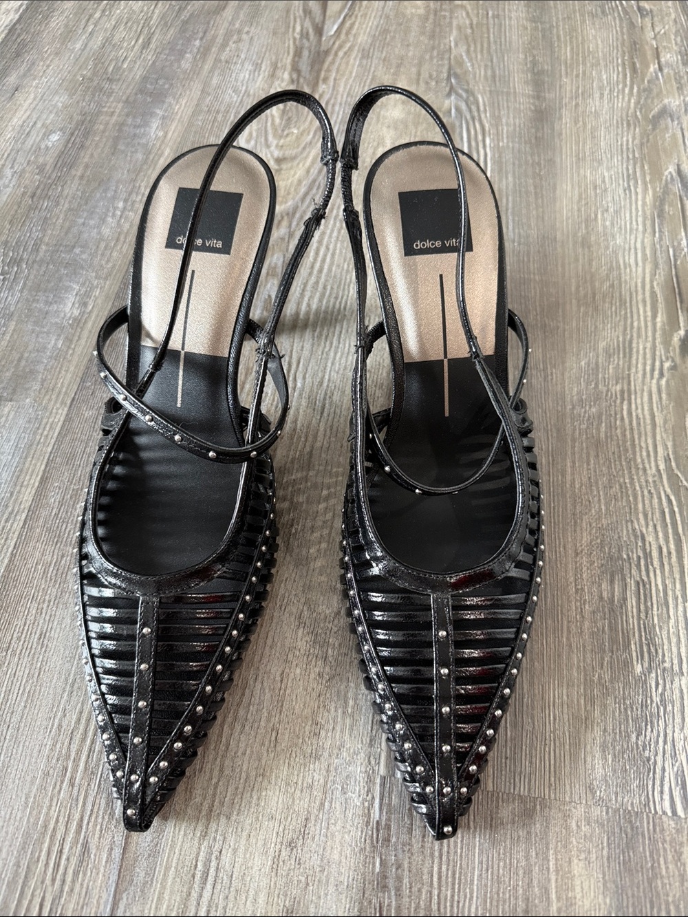 Dolce Vita Women's Black Studded Slingback Pointed-Toe Heels